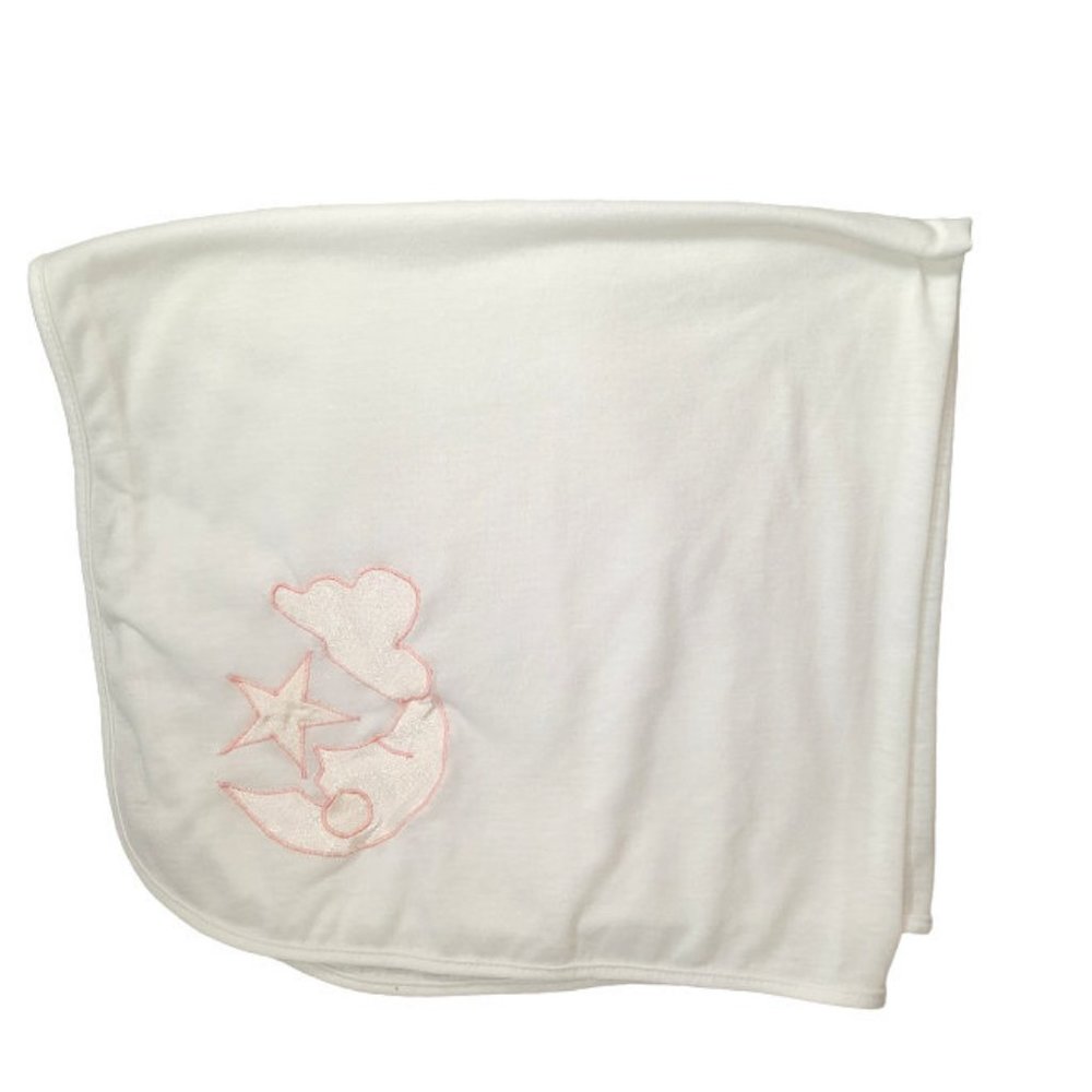 Vintage Shirey New Born Pink Star Moon Cloud Receiving Lovey Blanket 23" X 29"